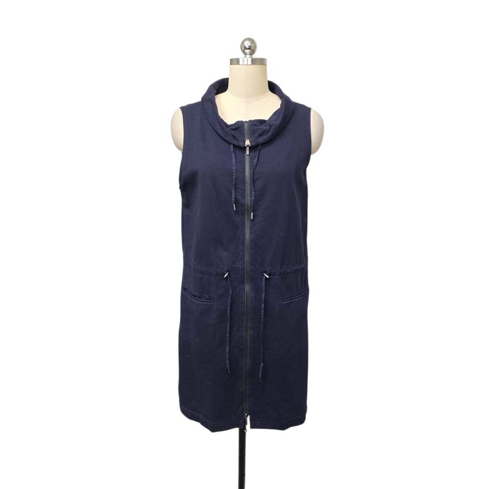 Lafayette 148 New York Women Medium Navy Blue Zip Front Sleeveless Dress Pockets